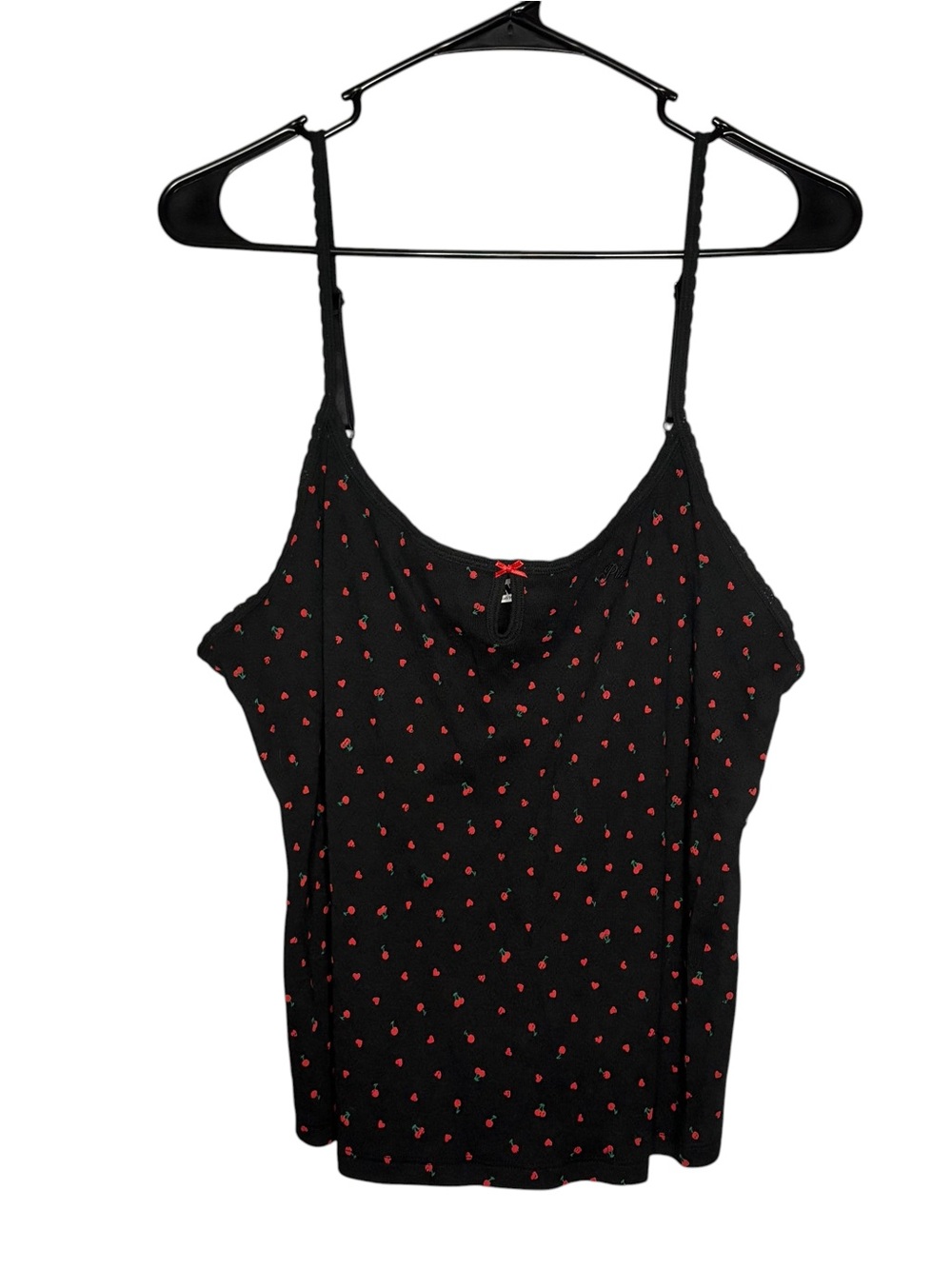Victoria’s Secret PINK Pointelle Knit Black & Red Heart Print Cami Tank Top XXL